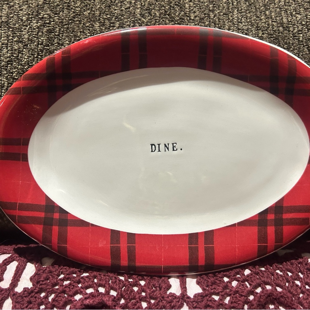 Rae Dunn Red and Black Plaid Oval Plate